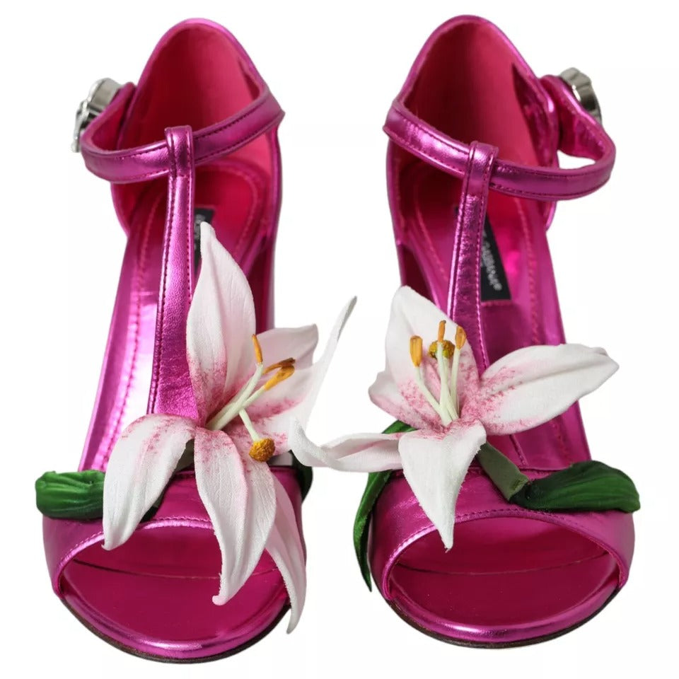 Dolce & Gabbana Fuchsia Blume Kristalle Heels Sandalen Schuhe