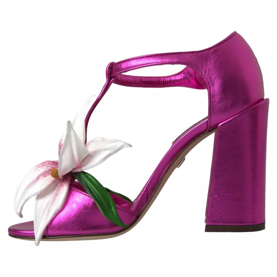 Dolce & Gabbana Fuchsia Blume Kristalle Heels Sandalen Schuhe