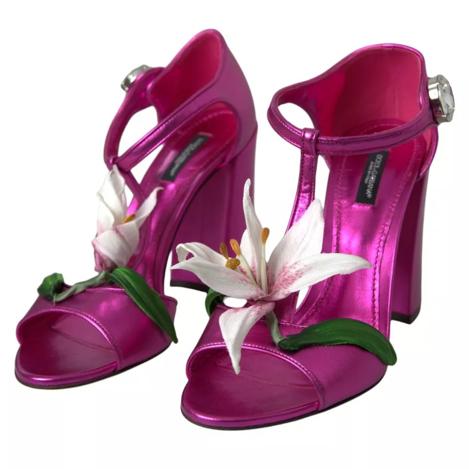 Dolce & Gabbana Fuchsia Blume Kristalle Heels Sandalen Schuhe