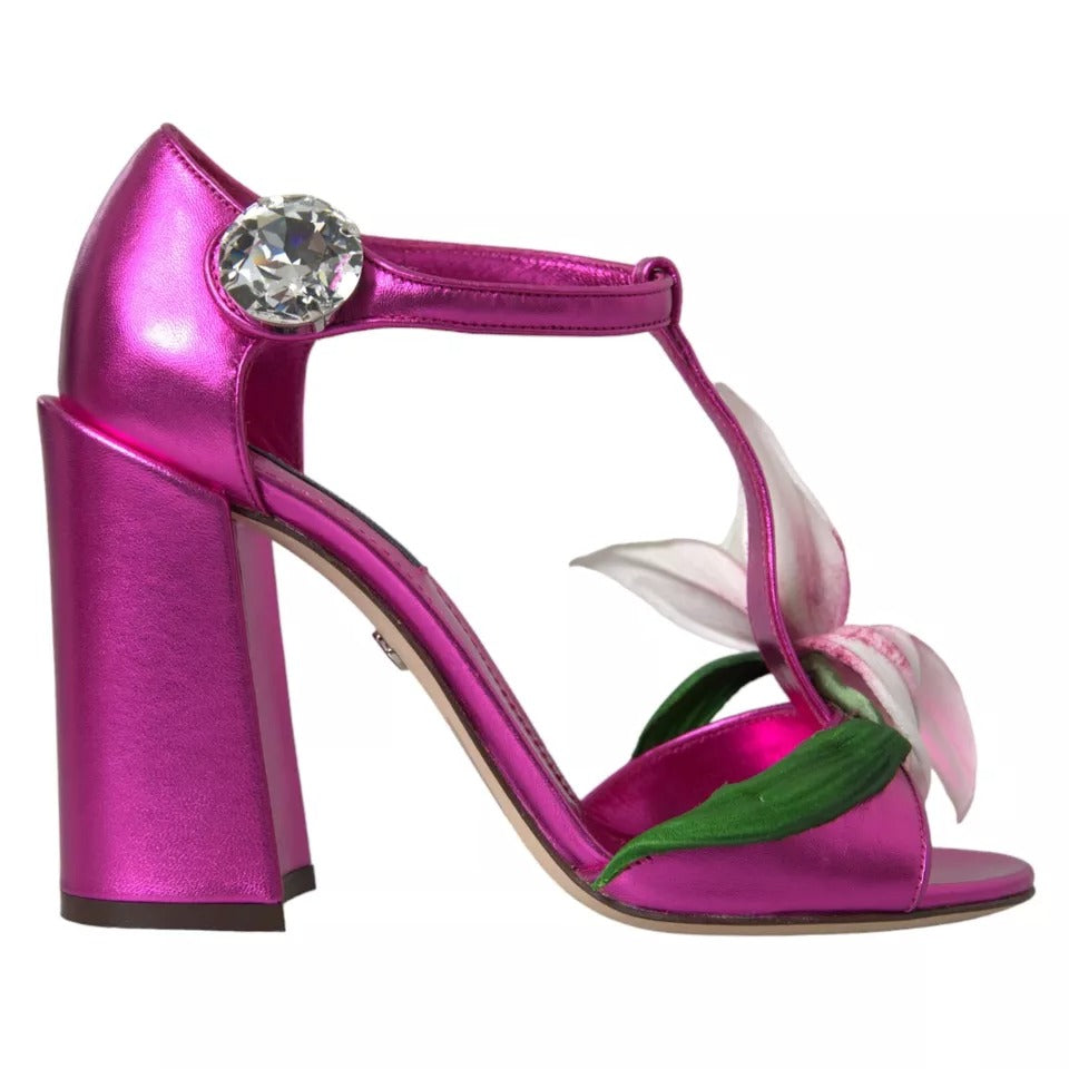 Dolce & Gabbana Fuchsia Blume Kristalle Heels Sandalen Schuhe