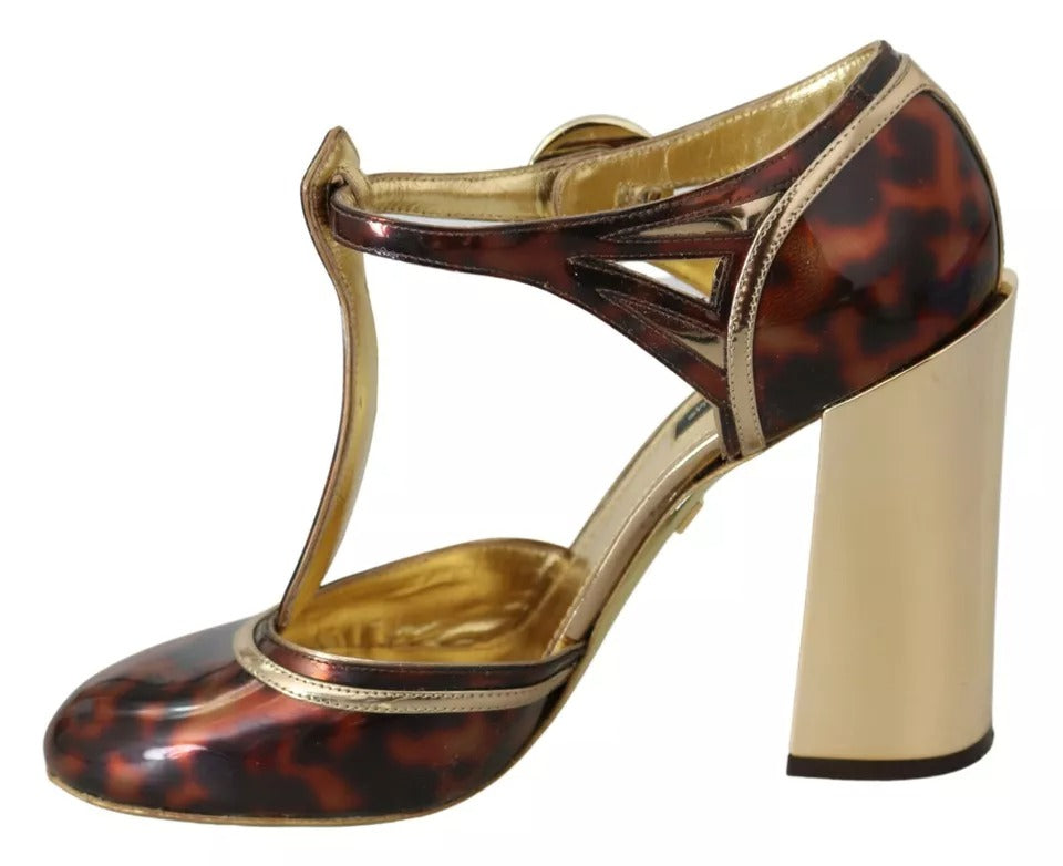 Dolce & Gabbana Gold Leopard T-strap Pumps Sandalen Schuhe