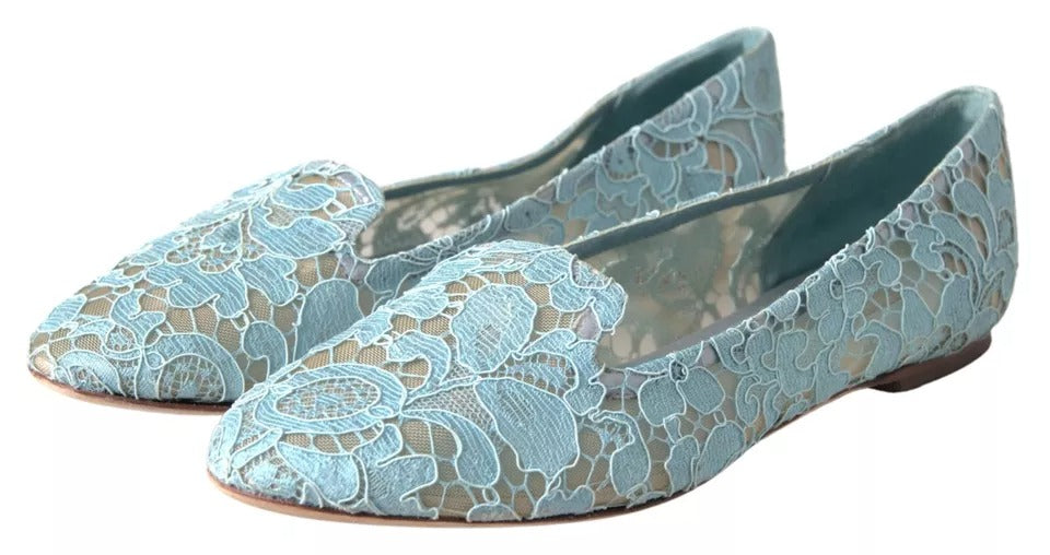 Dolce & Gabbana Hellblau Floral Spitze Loafers Flats Schuhe