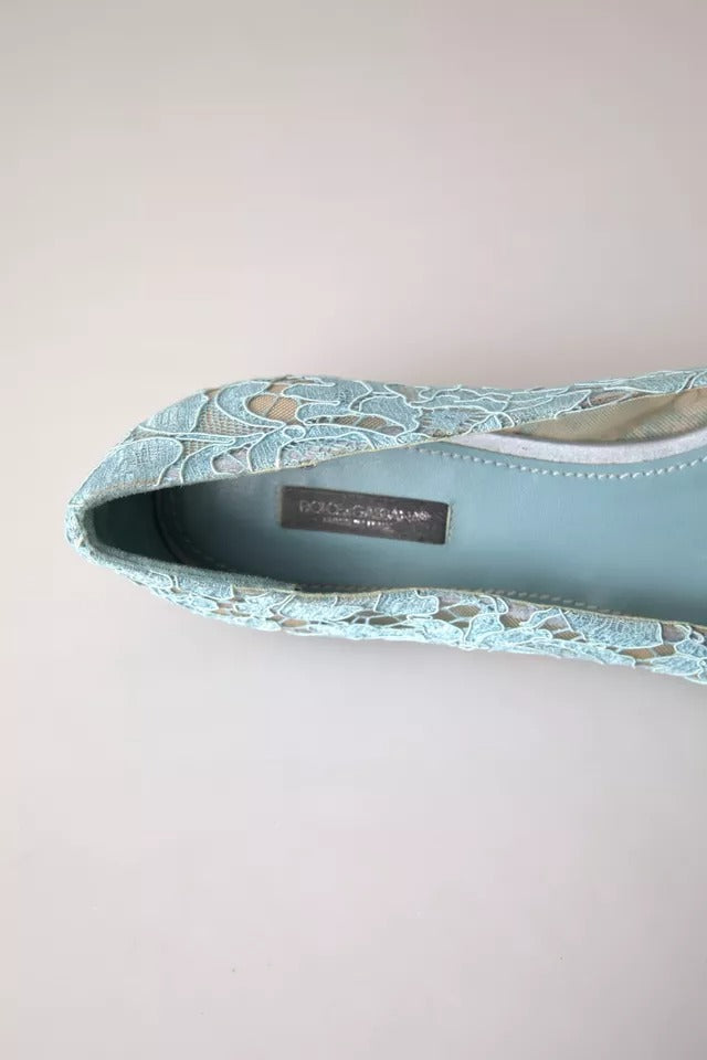 Dolce & Gabbana Hellblau Floral Spitze Loafers Flats Schuhe