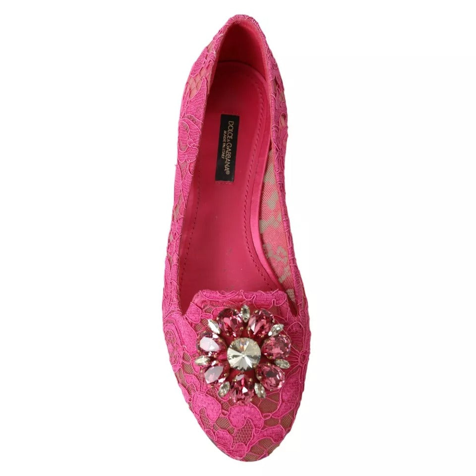 Dolce & Gabbana Rosa Spitze Kristall Ballett Loafers Schuhe