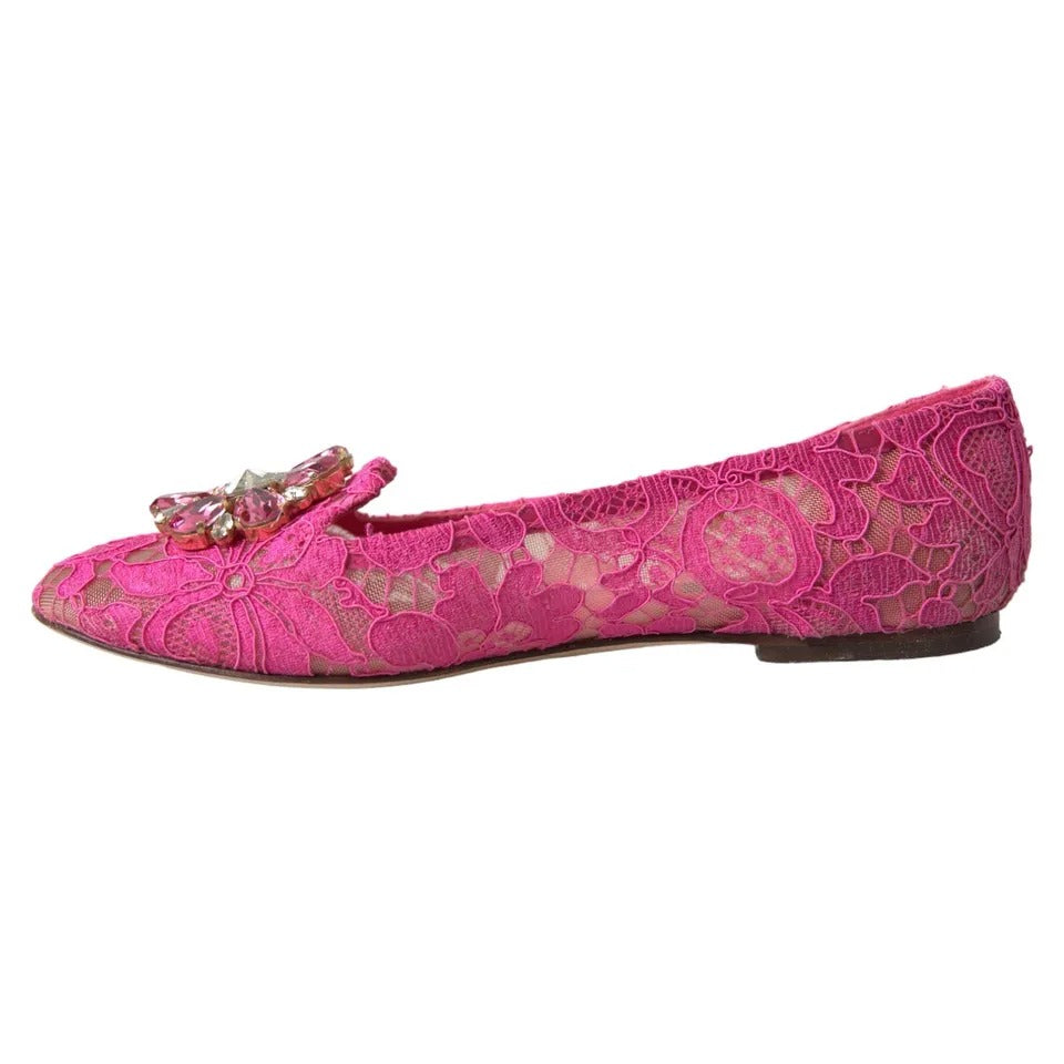 Dolce & Gabbana Rosa Spitze Kristall Ballett Loafers Schuhe