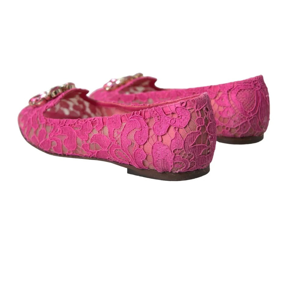 Dolce & Gabbana Rosa Spitze Kristall Ballett Loafers Schuhe