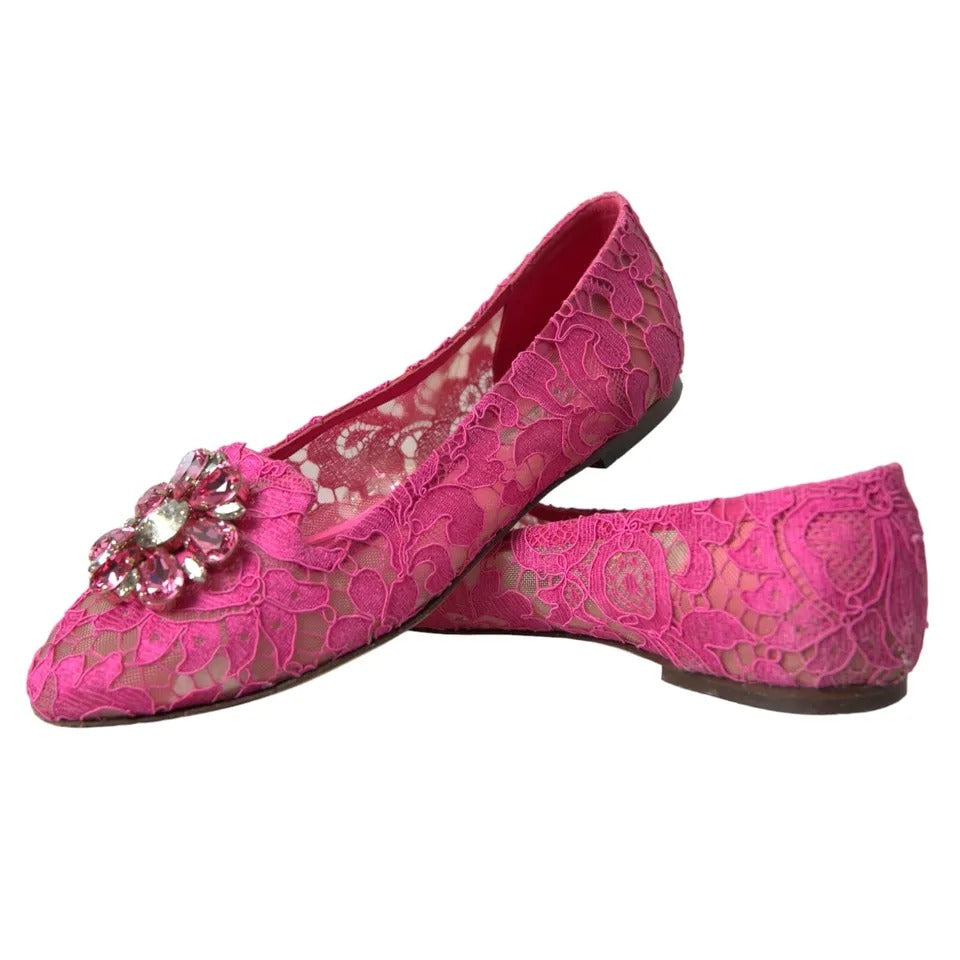 Dolce & Gabbana Rosa Spitze Kristall Ballett Loafers Schuhe