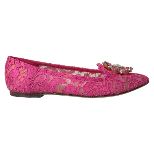 Dolce & Gabbana Rosa Spitze Kristall Ballett Loafers Schuhe