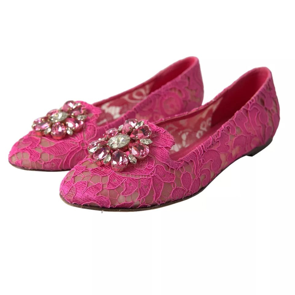 Dolce & Gabbana Rosa Spitze Kristall Ballett Loafers Schuhe