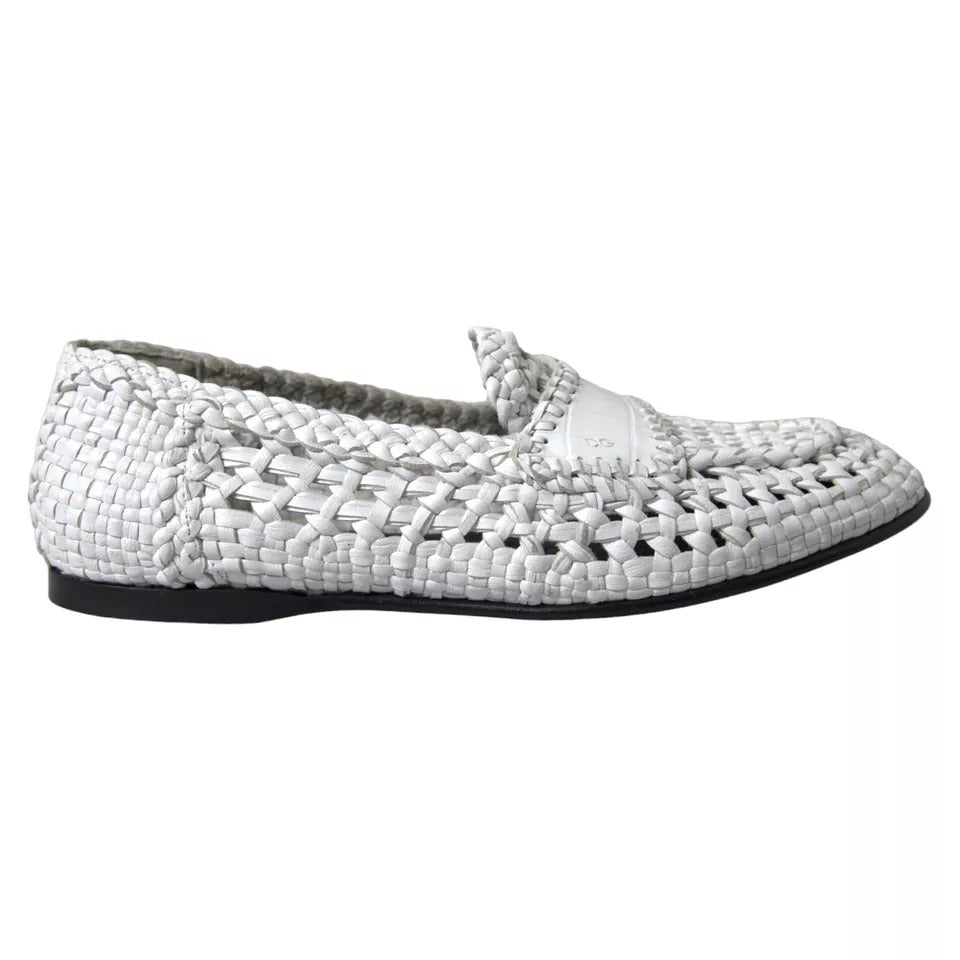 Dolce & Gabbana Weißes gewebtes Leder Männer Slip On Loafers Schuhe