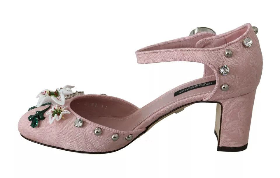 Dolce & Gabbana Rosa Brokat Kristall Lily Knöchelriemen Schuhe