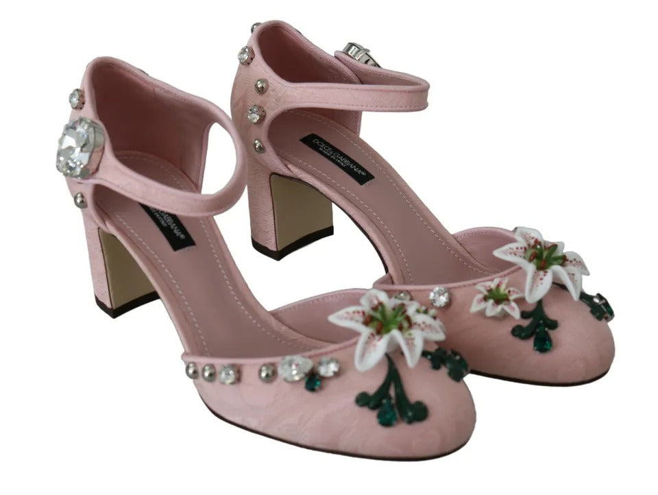 Dolce & Gabbana Rosa Brokat Kristall Lily Knöchelriemen Schuhe