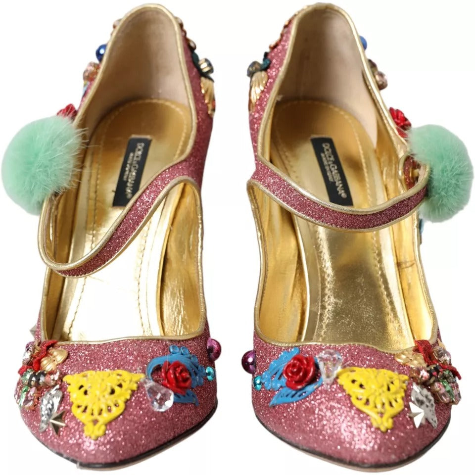 Dolce & Gabbana Rosa verschönert Pelz Mary Jane Pumps Schuhe