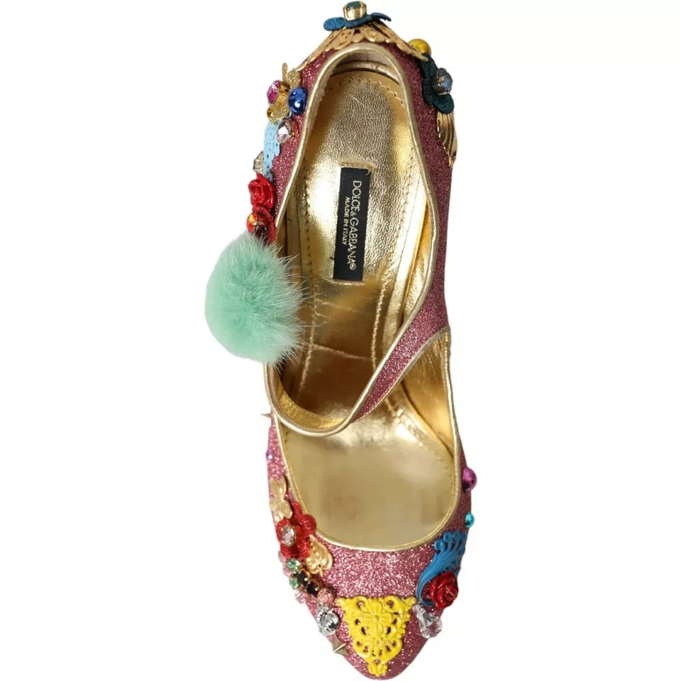 Dolce & Gabbana Rosa verschönert Pelz Mary Jane Pumps Schuhe