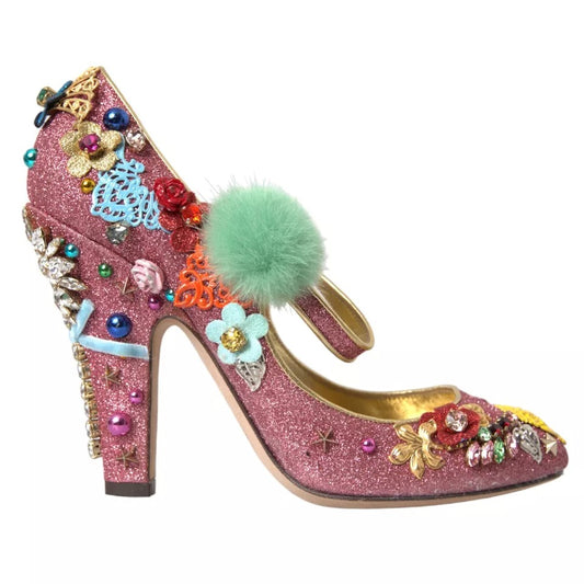 Dolce & Gabbana Rosa verschönert Pelz Mary Jane Pumps Schuhe