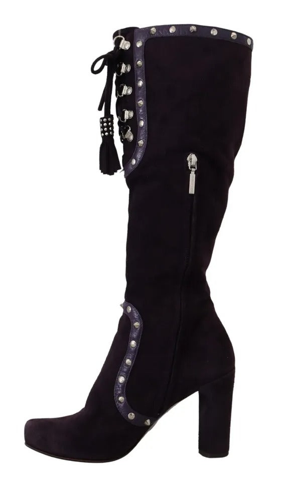 Dolce & Gabbana Lila Wildleder Nietenstiefel Hohe Schuhe