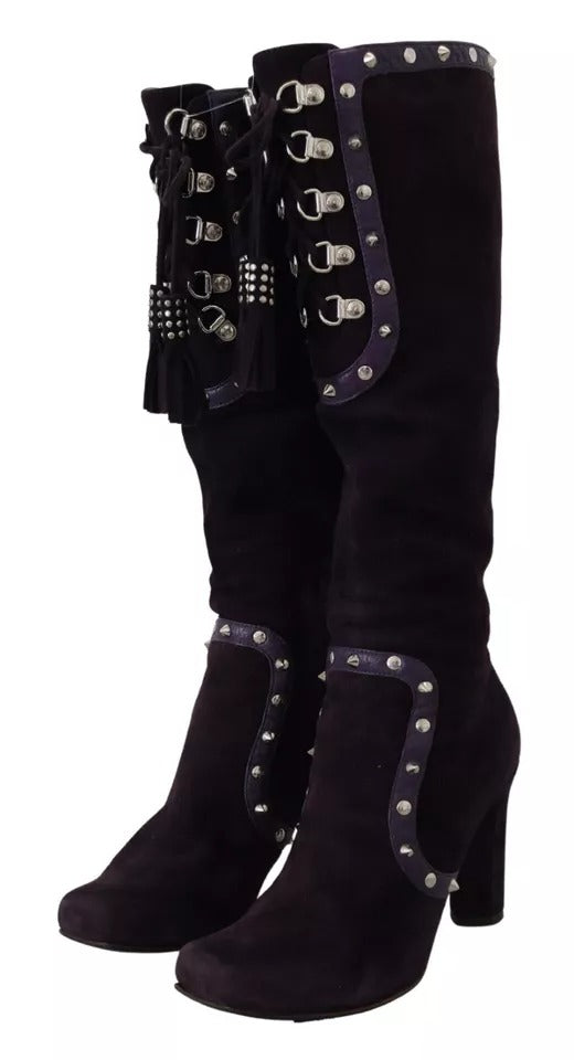 Dolce & Gabbana Lila Wildleder Nietenstiefel Hohe Schuhe