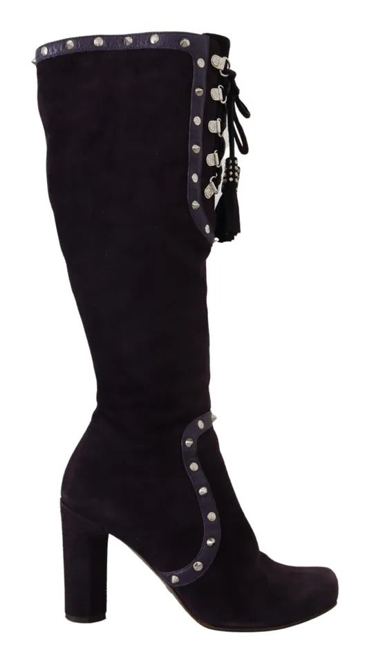 Dolce & Gabbana Lila Wildleder Nietenstiefel Hohe Schuhe