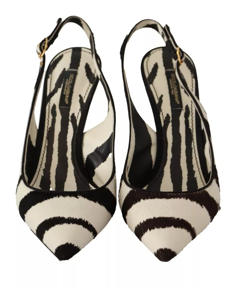 Dolce & Gabbana Schwarz Weiß Zebra Leder Heels Slingback Schuhe