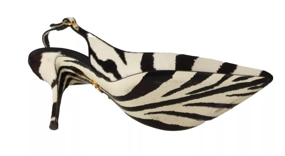 Dolce & Gabbana Schwarz Weiß Zebra Leder Heels Slingback Schuhe