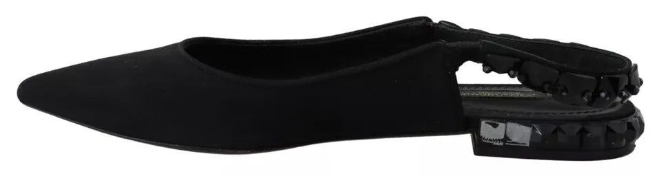 Dolce & Gabbana Schwarze Flats Kristall Slingback Charmeuse Schuhe