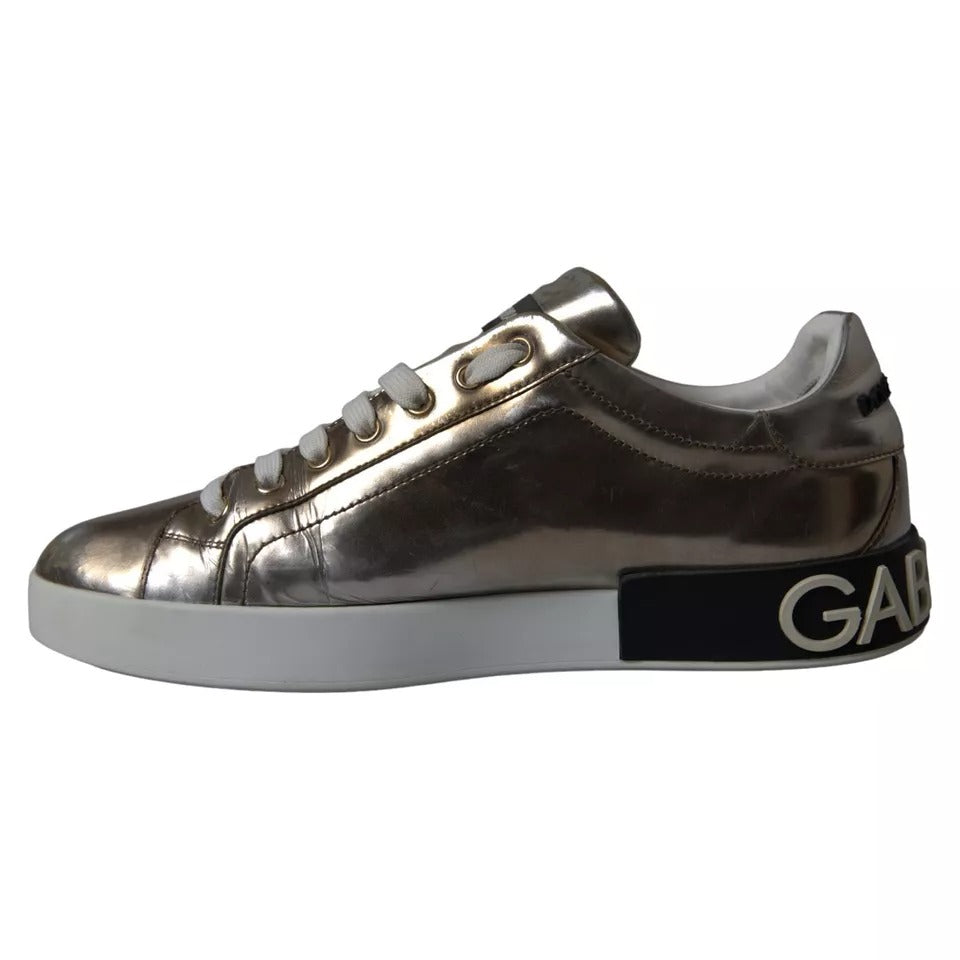 Dolce & Gabbana Bronze Leder Logo Sneaker Portofino Schuhe