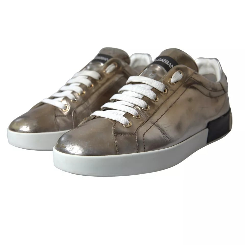 Dolce & Gabbana Bronze Leder Logo Sneaker Portofino Schuhe