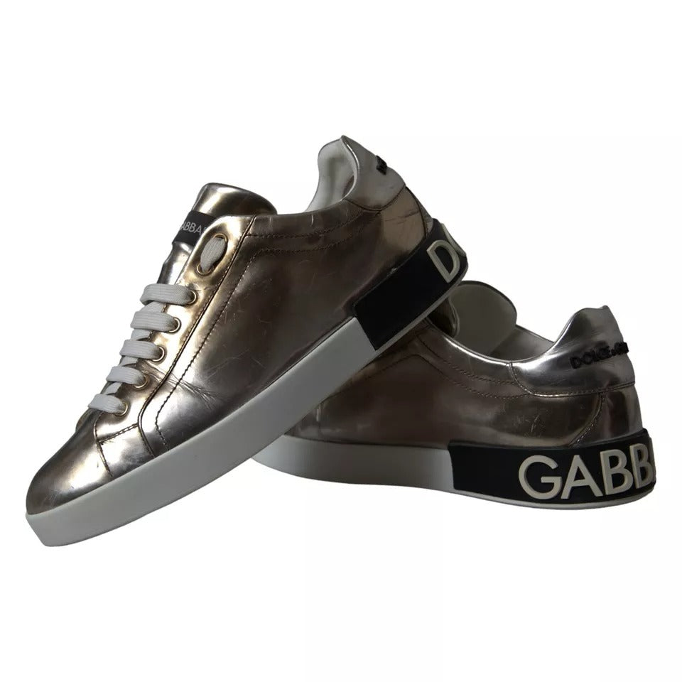 Dolce & Gabbana Bronze Leder Logo Sneaker Portofino Schuhe