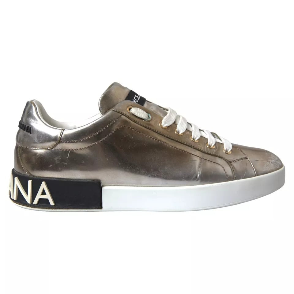 Dolce & Gabbana Bronze Leder Logo Sneaker Portofino Schuhe