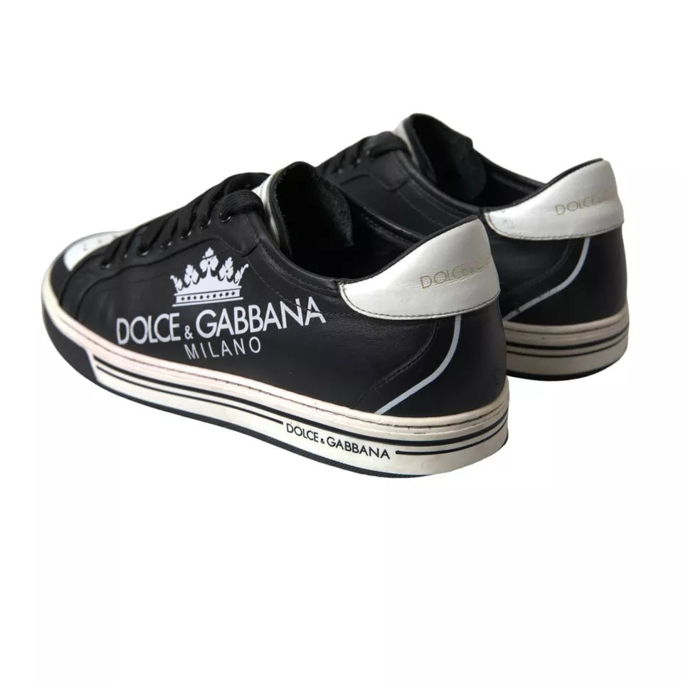 Dolce & Gabbana Schwarz Leder Crown Milano Männer Turnschuhe Schuhe