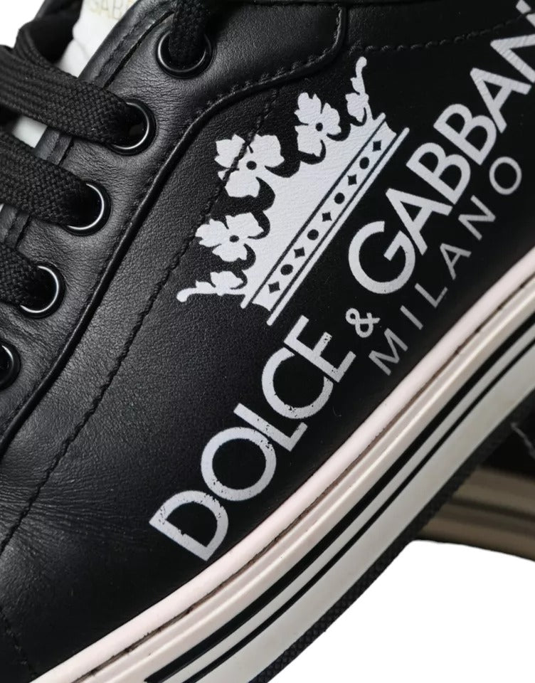 Dolce & Gabbana Schwarz Leder Crown Milano Männer Turnschuhe Schuhe