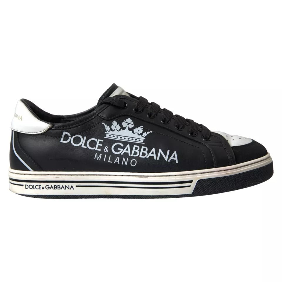 Dolce & Gabbana Schwarz Leder Crown Milano Männer Turnschuhe Schuhe