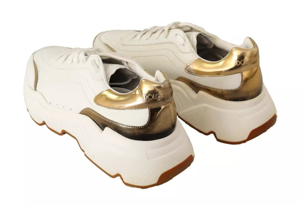 Dolce & Gabbana Weiß Gold Leder Sport DAYMASTER Turnschuhe Schuhe