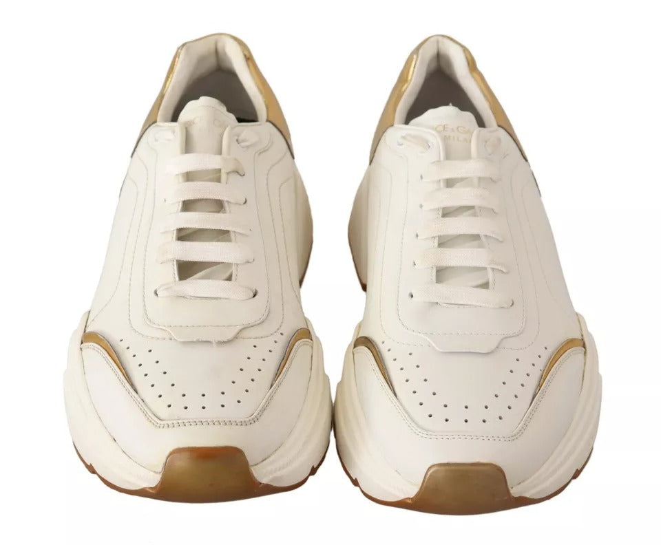 Dolce & Gabbana Weiß Gold Leder Sport DAYMASTER Turnschuhe Schuhe