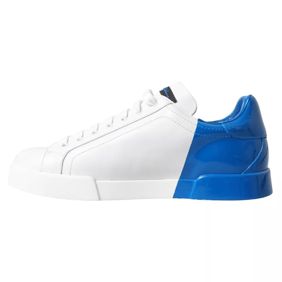 Dolce & Gabbana Weiß Blau Leder Logo Low Top Sneakers Schuhe