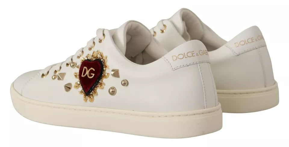 Dolce & Gabbana Weiß Leder Gold Rot Herz Turnschuhe Schuhe