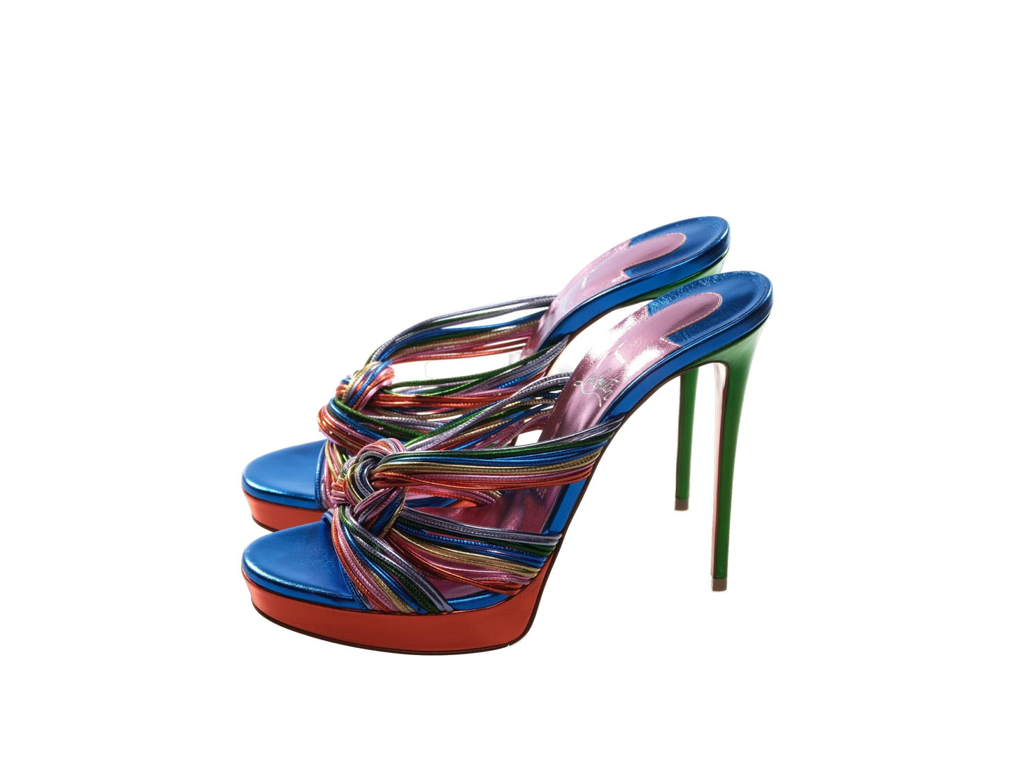 Christian Louboutin Multitaski Alta 120 mehrfarbig Leder geknotet Riemchen High Heel Pantoletten