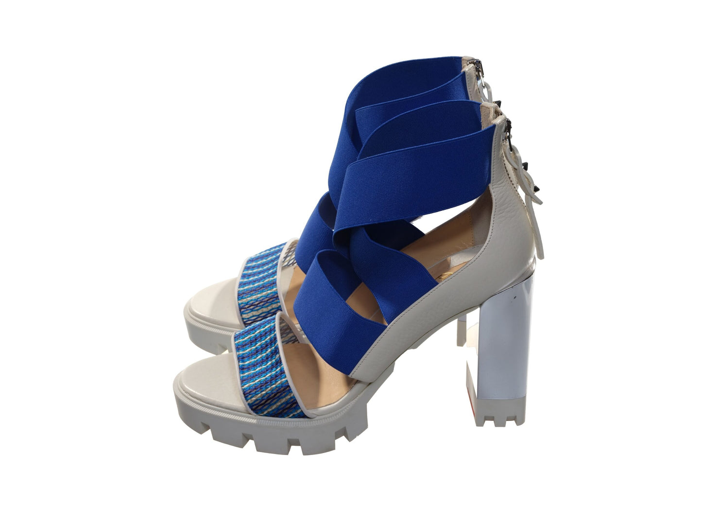 Christian Louboutin Patrouigoma 100 Blau Weiß Gummi und Elastik Plateau Heels