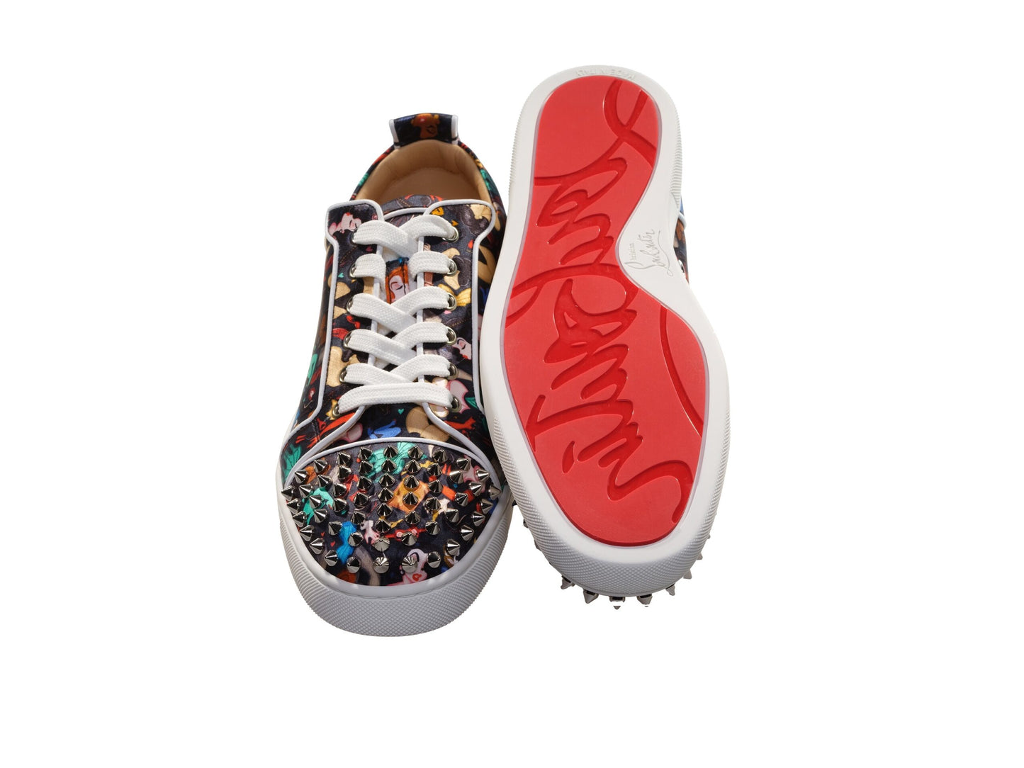 Christian Louboutin Louis Junior Spikes Orlato Krepp Satin Mehrfarbig Limitierte Auflage Dr Bored Print Turnschuhe