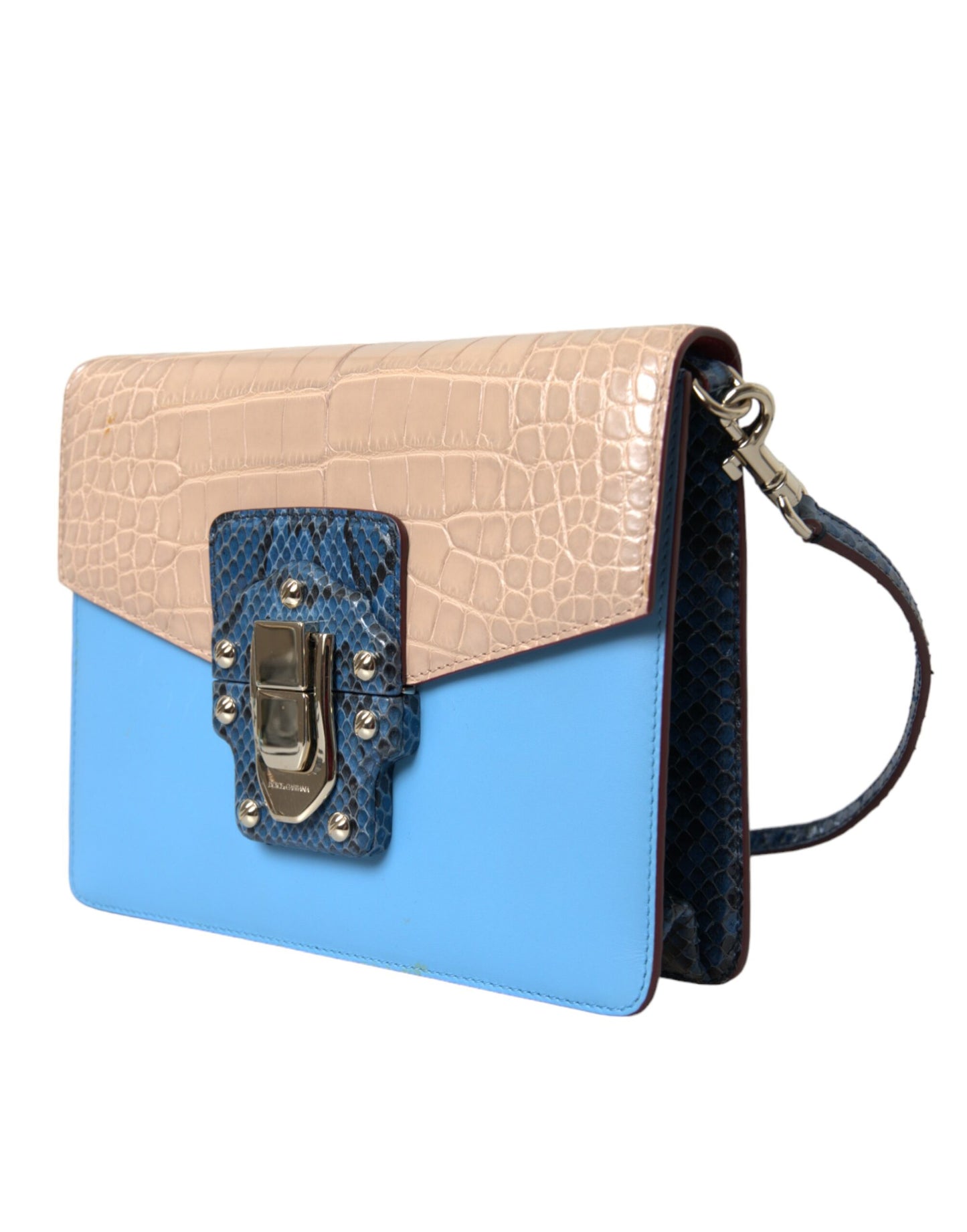 Dolce & Gabbana Blau Beige Exotisches Leder LUCIA Crossbody Geldbörse Tasche