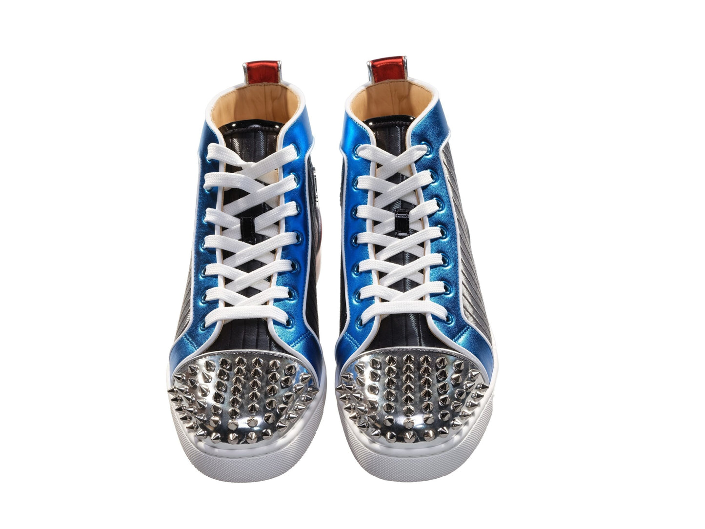 Christian Louboutin Louis Spikes Orlato Flache mehrfarbige Leder High Top Turnschuhe