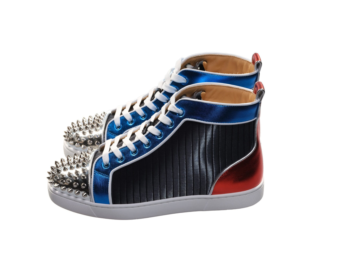 Christian Louboutin Louis Spikes Orlato Flache mehrfarbige Leder High Top Turnschuhe