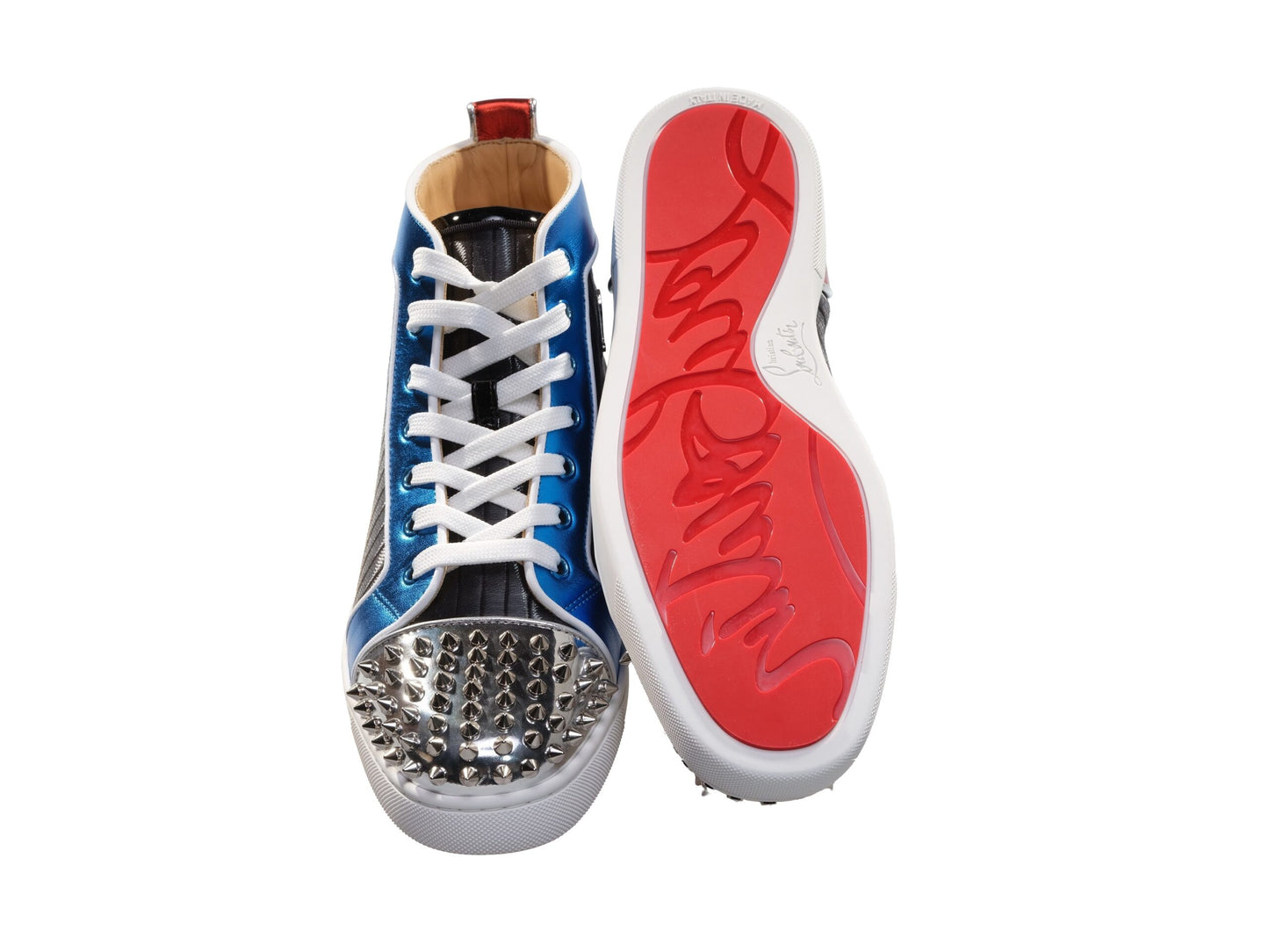 Christian Louboutin Louis Spikes Orlato Flache mehrfarbige Leder High Top Turnschuhe