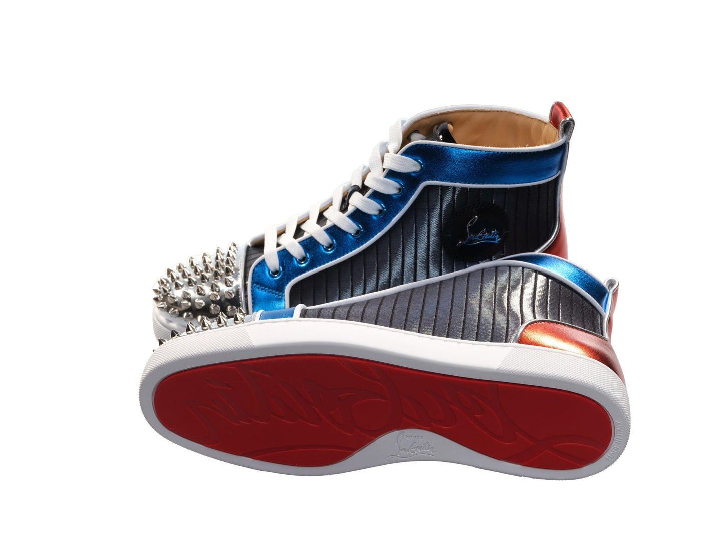 Christian Louboutin Louis Spikes Orlato Flache mehrfarbige Leder High Top Turnschuhe