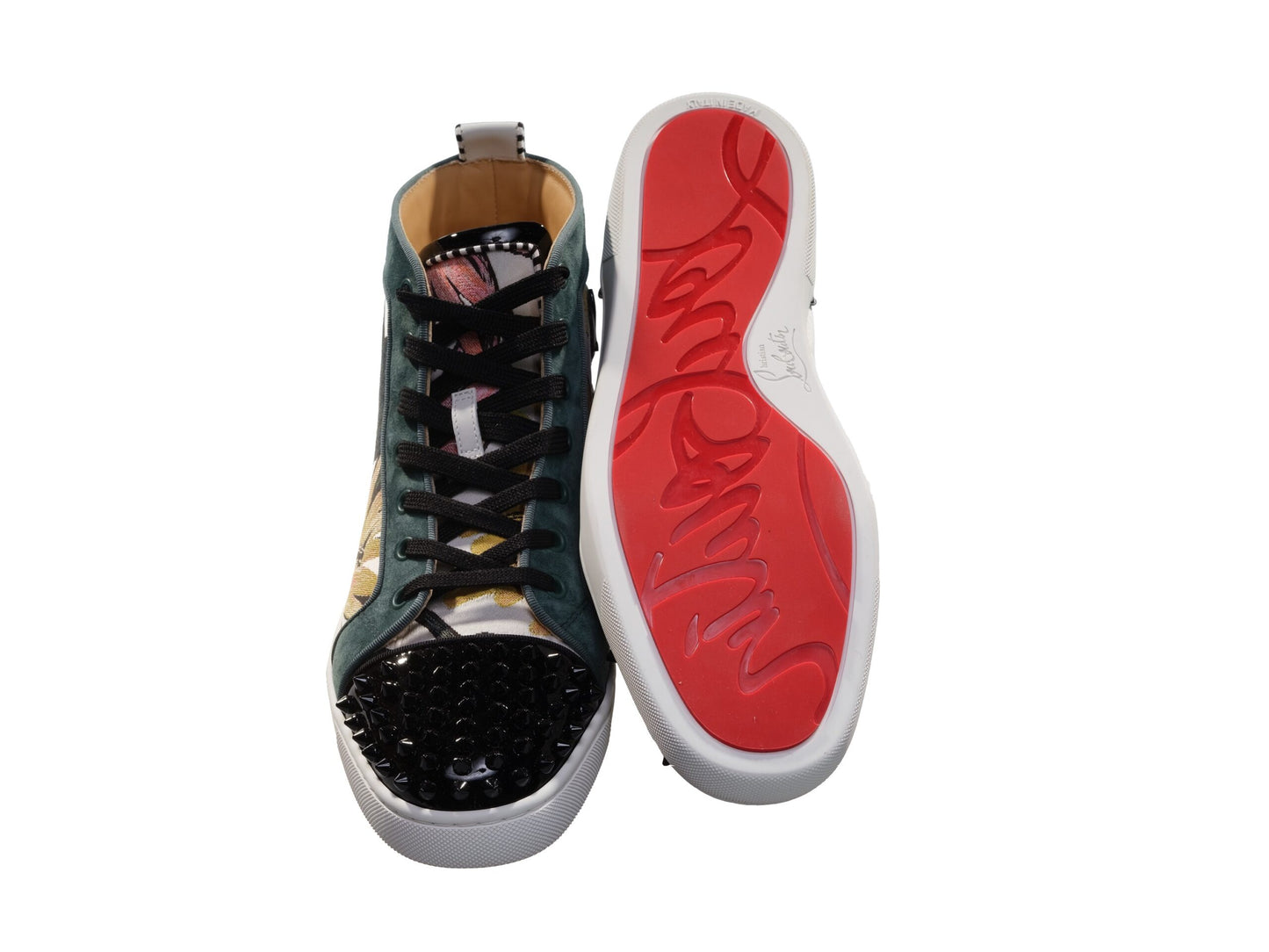 Christian Louboutin Louis Spikes Orlato Flache Gedruckte Stoff Gemusterte High Top Sneakers