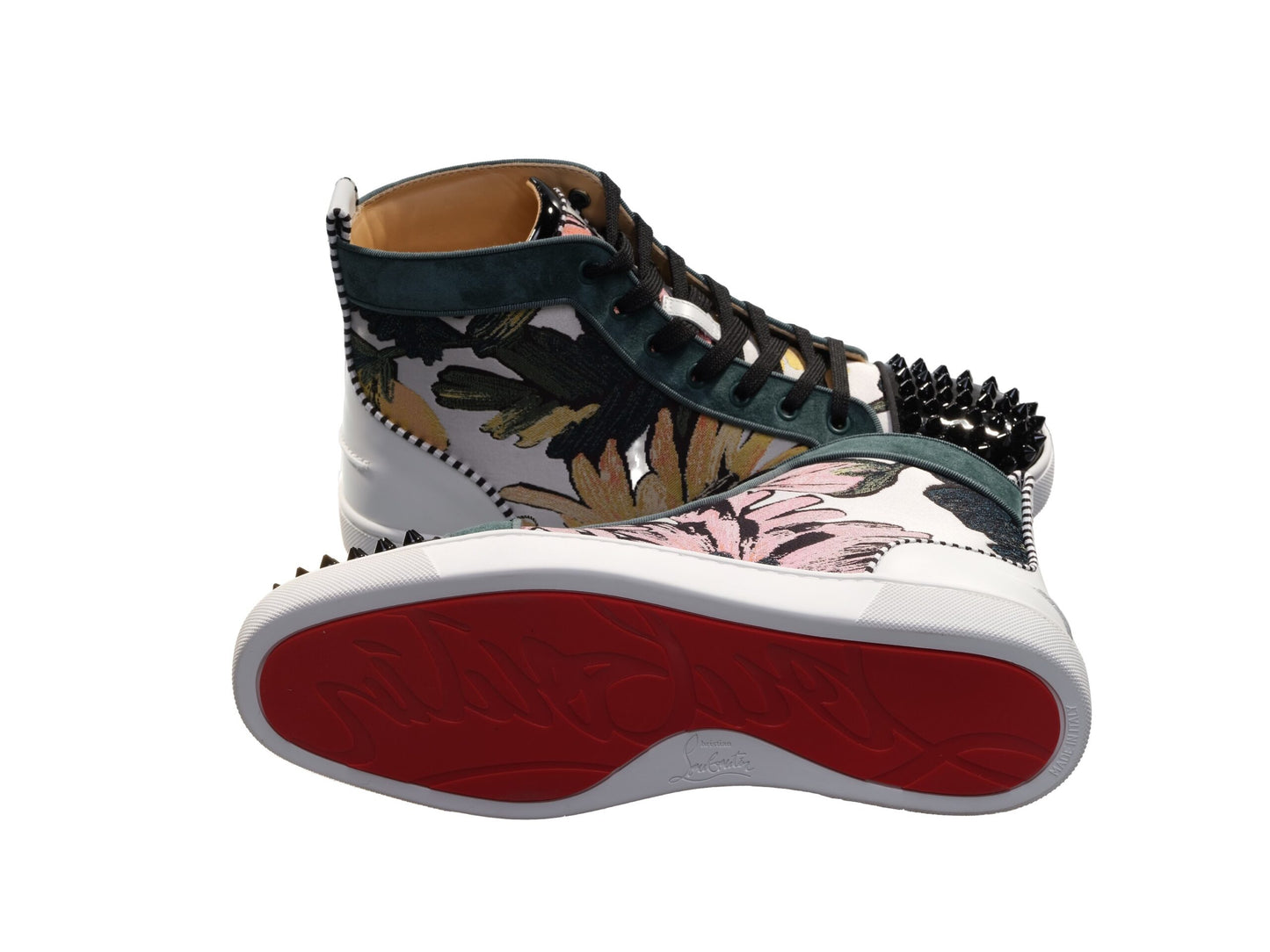 Christian Louboutin Louis Spikes Orlato Flache Gedruckte Stoff Gemusterte High Top Sneakers