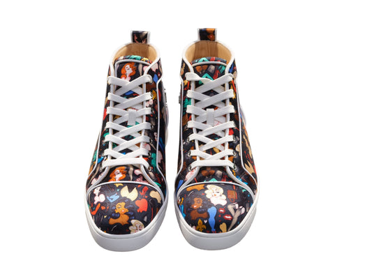 Christian Louboutin Louis Orlato Flat Crepe Satin Multicolour Limited Edition Dr Bored Print High Top Sneakers