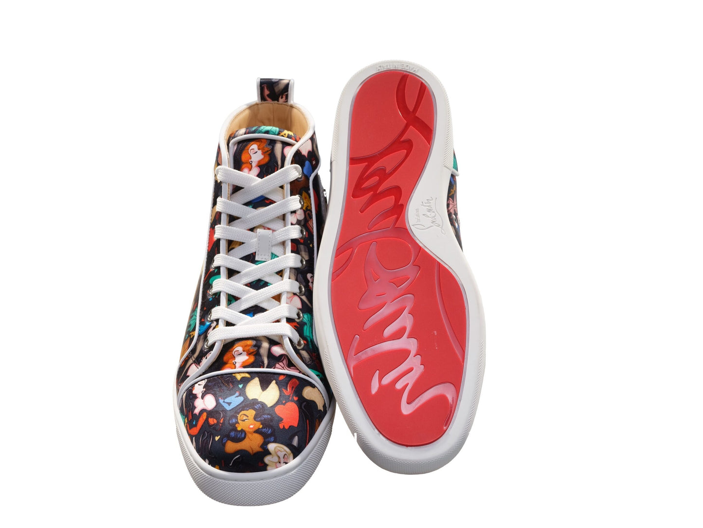 Christian Louboutin Louis Orlato Flat Crepe Satin Multicolour Limited Edition Dr Bored Print High Top Sneakers