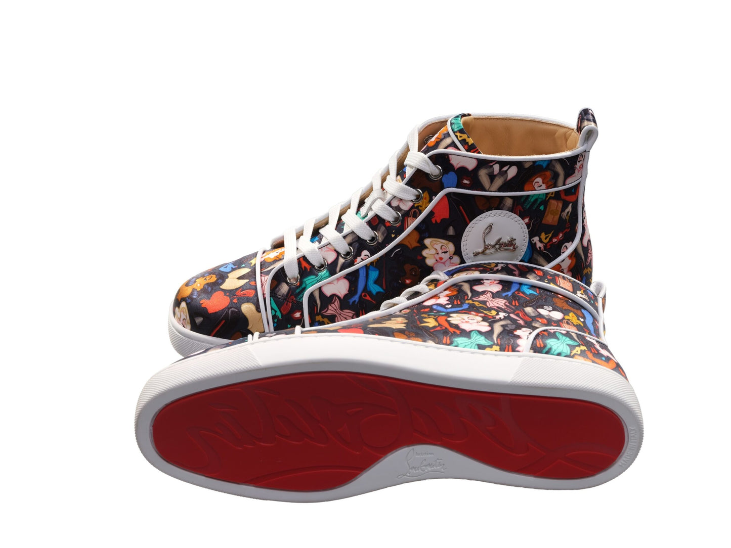 Christian Louboutin Louis Orlato Flat Crepe Satin Multicolour Limited Edition Dr Bored Print High Top Sneakers