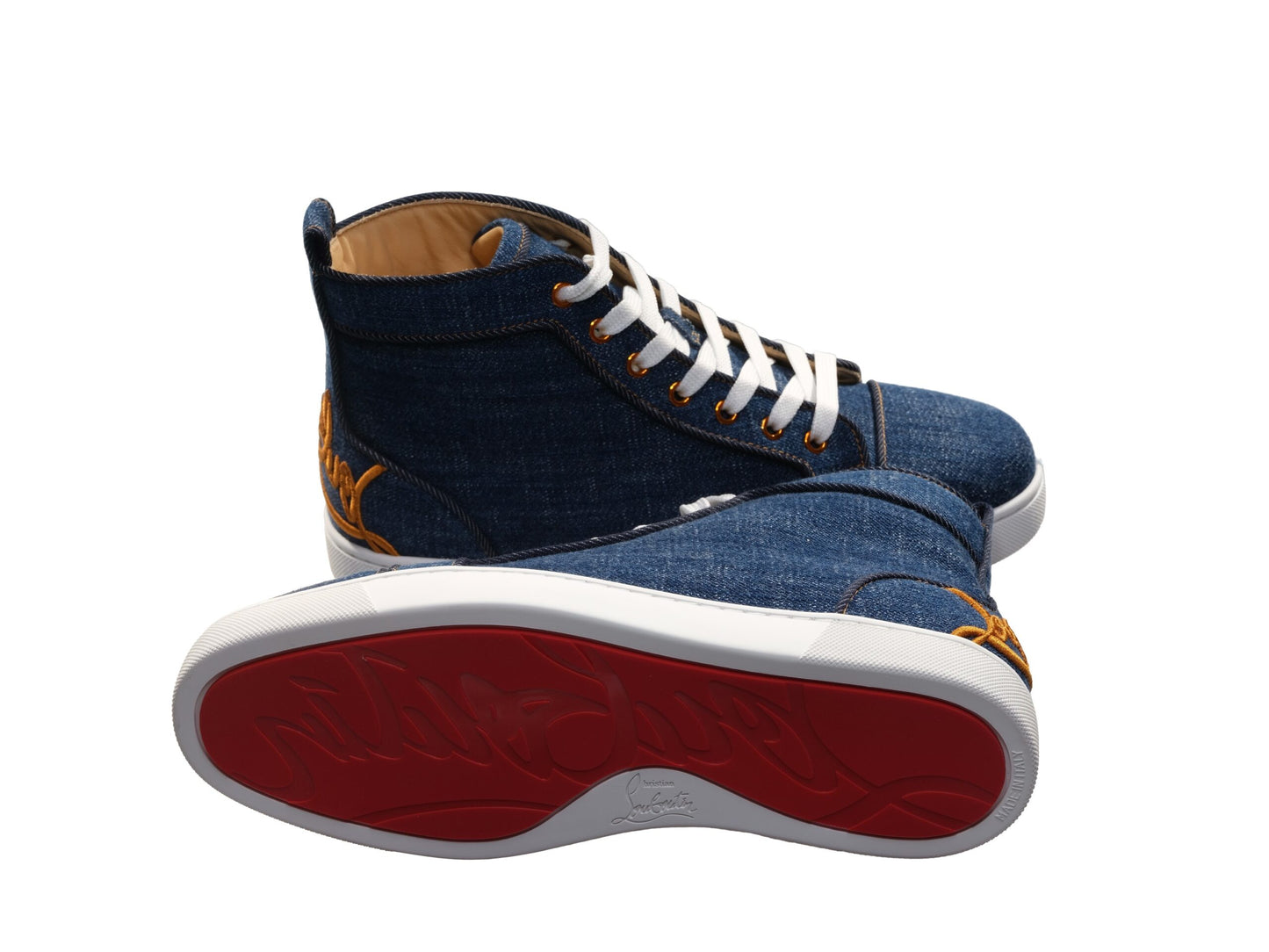 Christian Louboutin Fun Louis Flache High-Top-Sneakers aus Denim